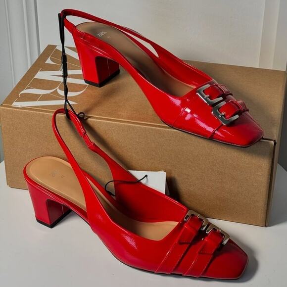 ZARA Red Patent Slingback Heels NWT | Double Buckle | Blogger Fave - Picture 12 of 16